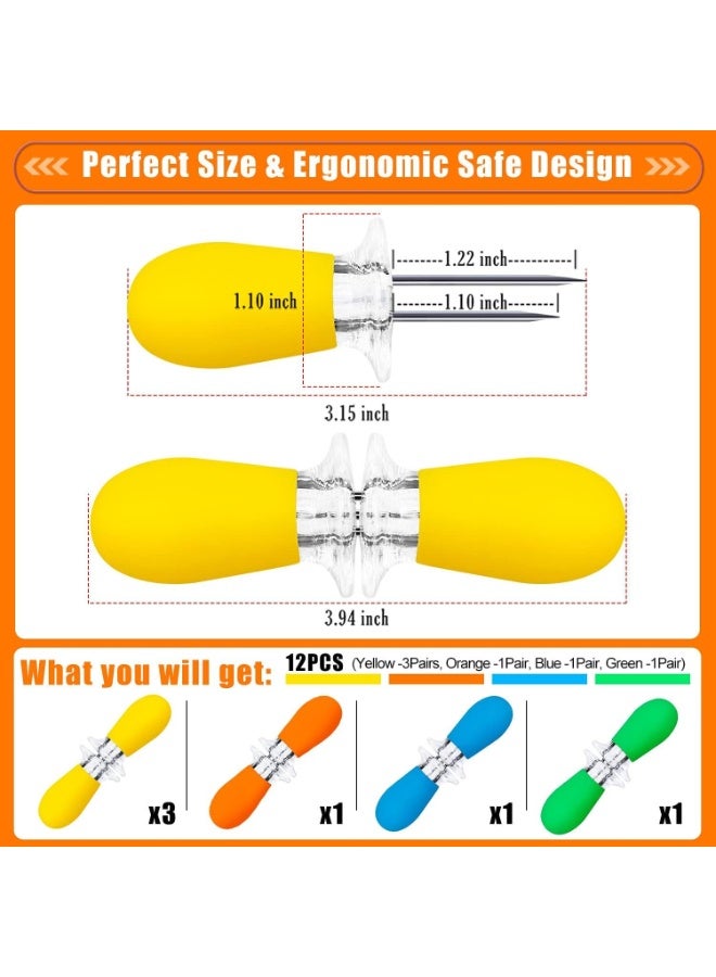 jaexest 12 قطعة (6 أزواج) حاملي الذرة من الفولاذ المقاوم للصدأ ، مزدوج البرونج المتداخل الذرة كوب سكيورز شوكات ، مثالية لعيد رمضان ، شواء ، الطبخ المنزلي والحفلات في الهواء الطلق (4 ألوان) - Image 2